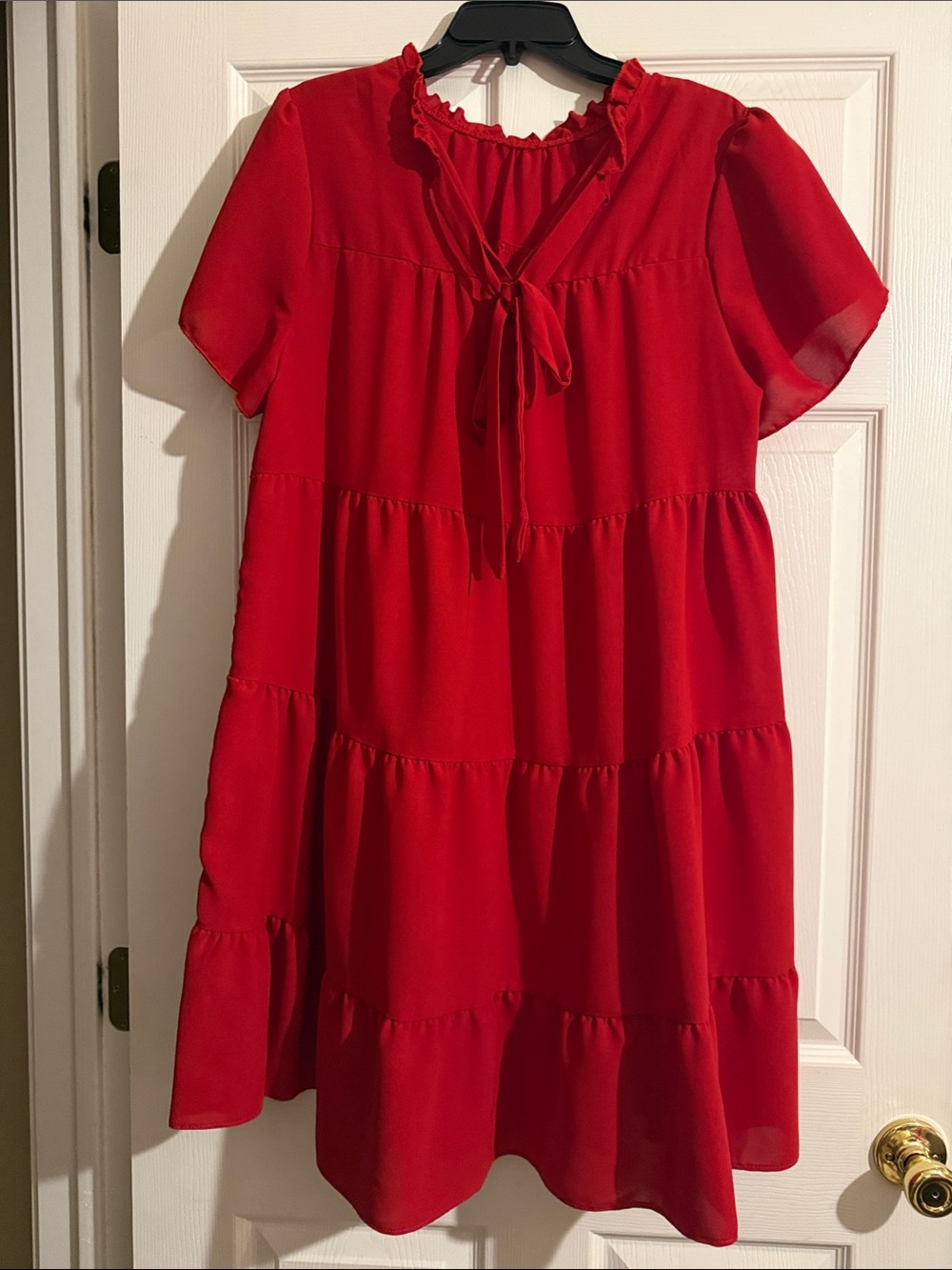 SHEIN Red Tiered Tie-Neck Mini Dress